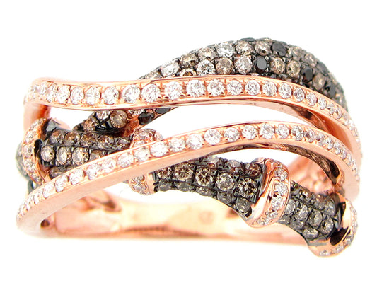 BLACK, BROWN & WHITE DIAMOND RING, 14KR (R/N)