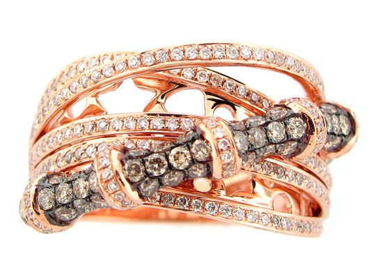 BROWN & WHITE DIAMOND RING, 14KR (N)