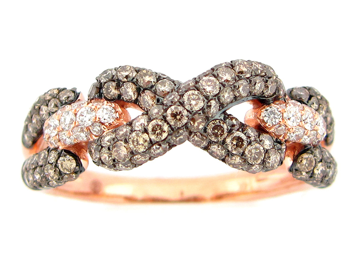 BROWN & WHITE DIAMOND RING, 14KR (N)