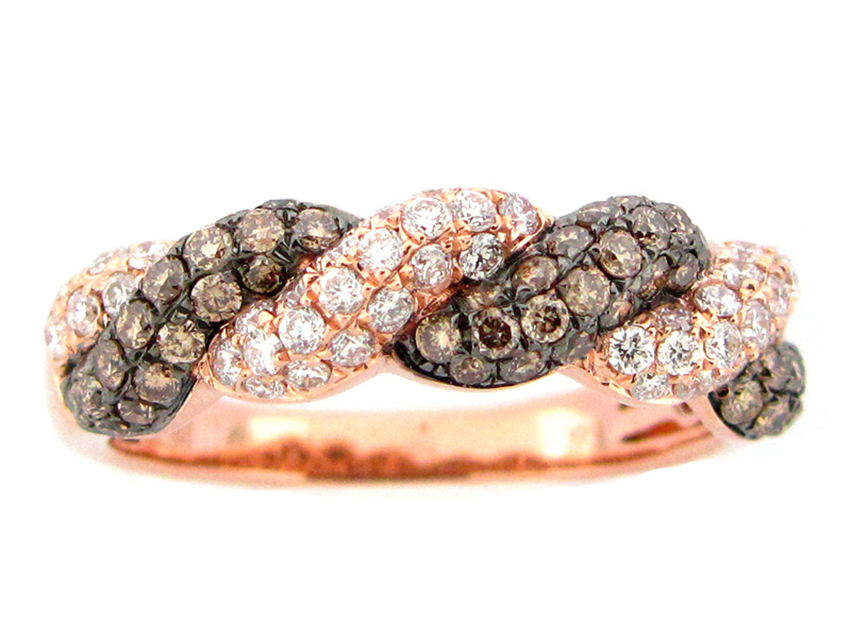 BROWN & WHITE DIAMOND RING, 14KR (N)