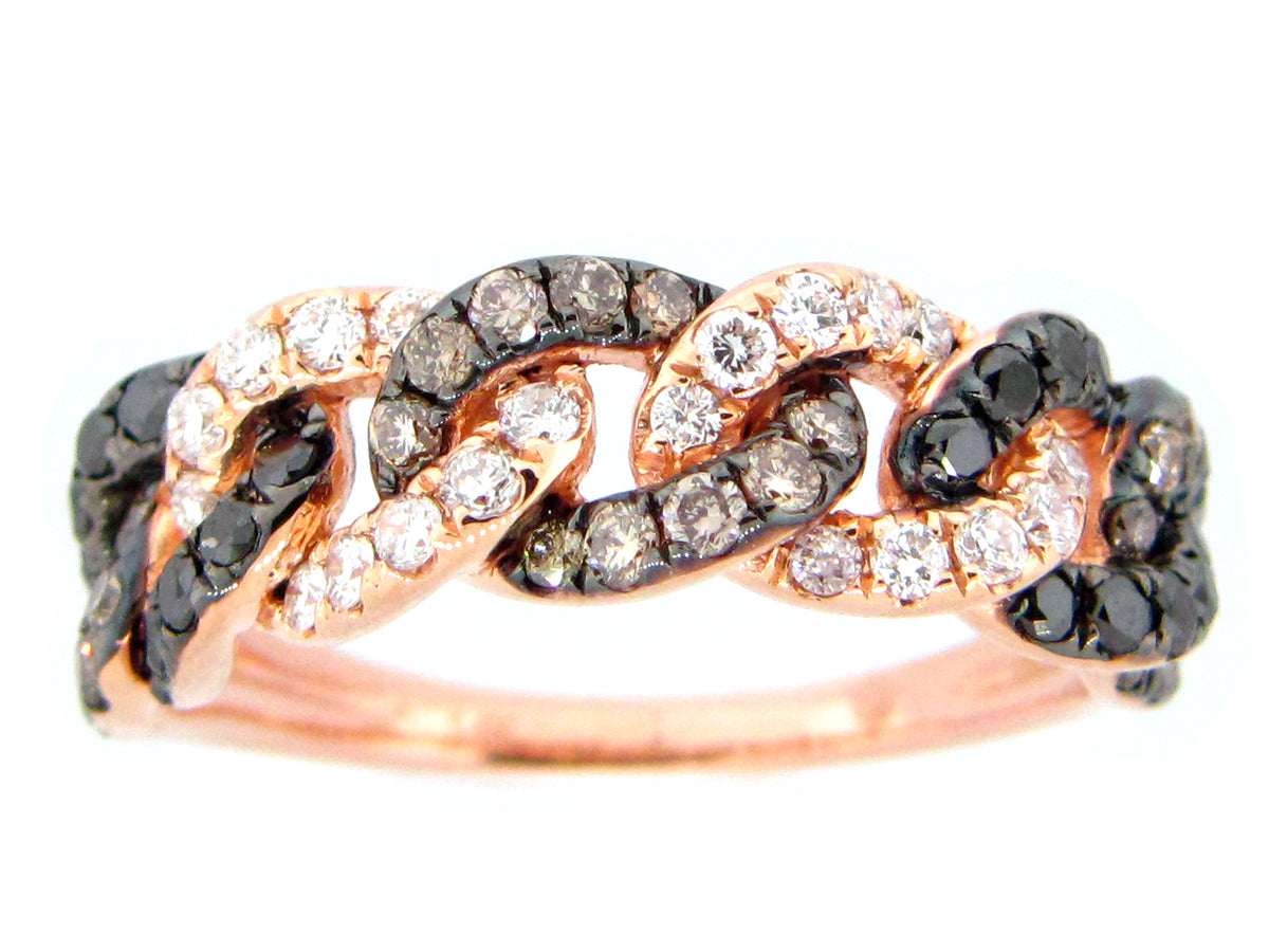 BLACK, BROWN & WHITE DIAMOND RING, 14KR (R/N)