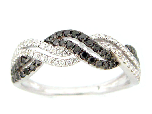 BLACK & WHITE DIAMOND RING, 14KW (R)