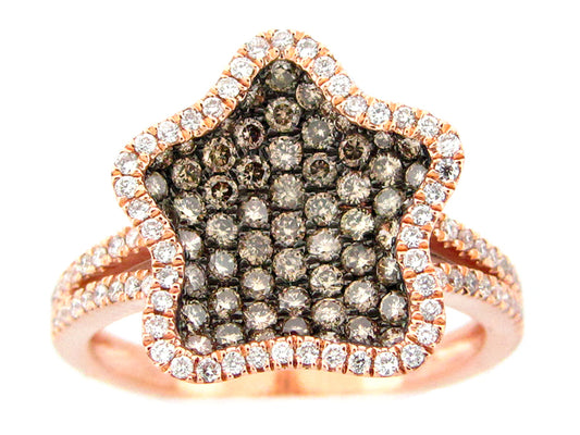 BROWN & WHITE DIAMOND RING, 14KR (N)