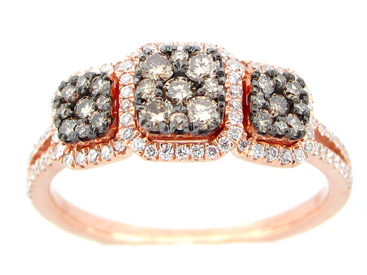 BROWN & WHITE DIAMOND RING, 14KR (N)