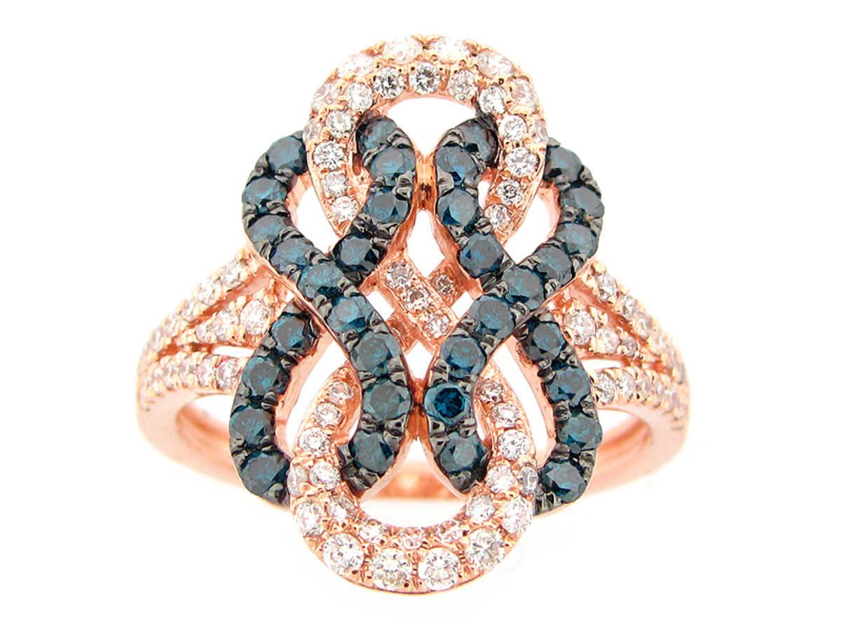IRR BLUE & WHITE DIAMOND RING, 14KR (R)