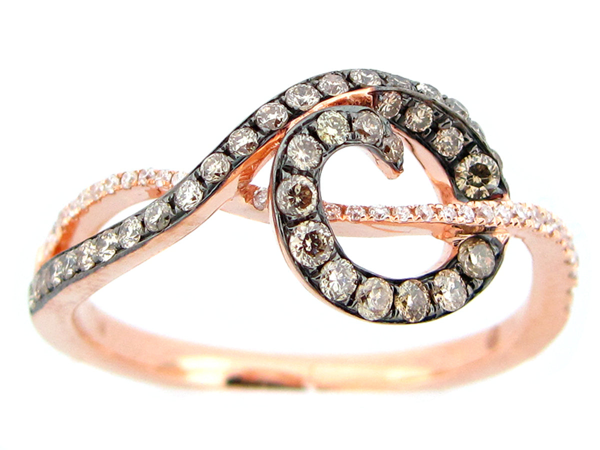 BROWN & WHITE DIAMOND RING, 14KR (N)