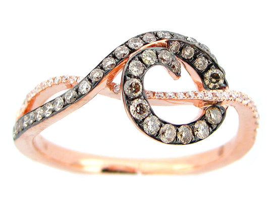 BROWN & WHITE DIAMOND RING, 14KR (N)