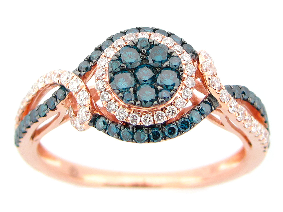IRR BLUE & WHITE DIAMOND RING, 14KR (R)