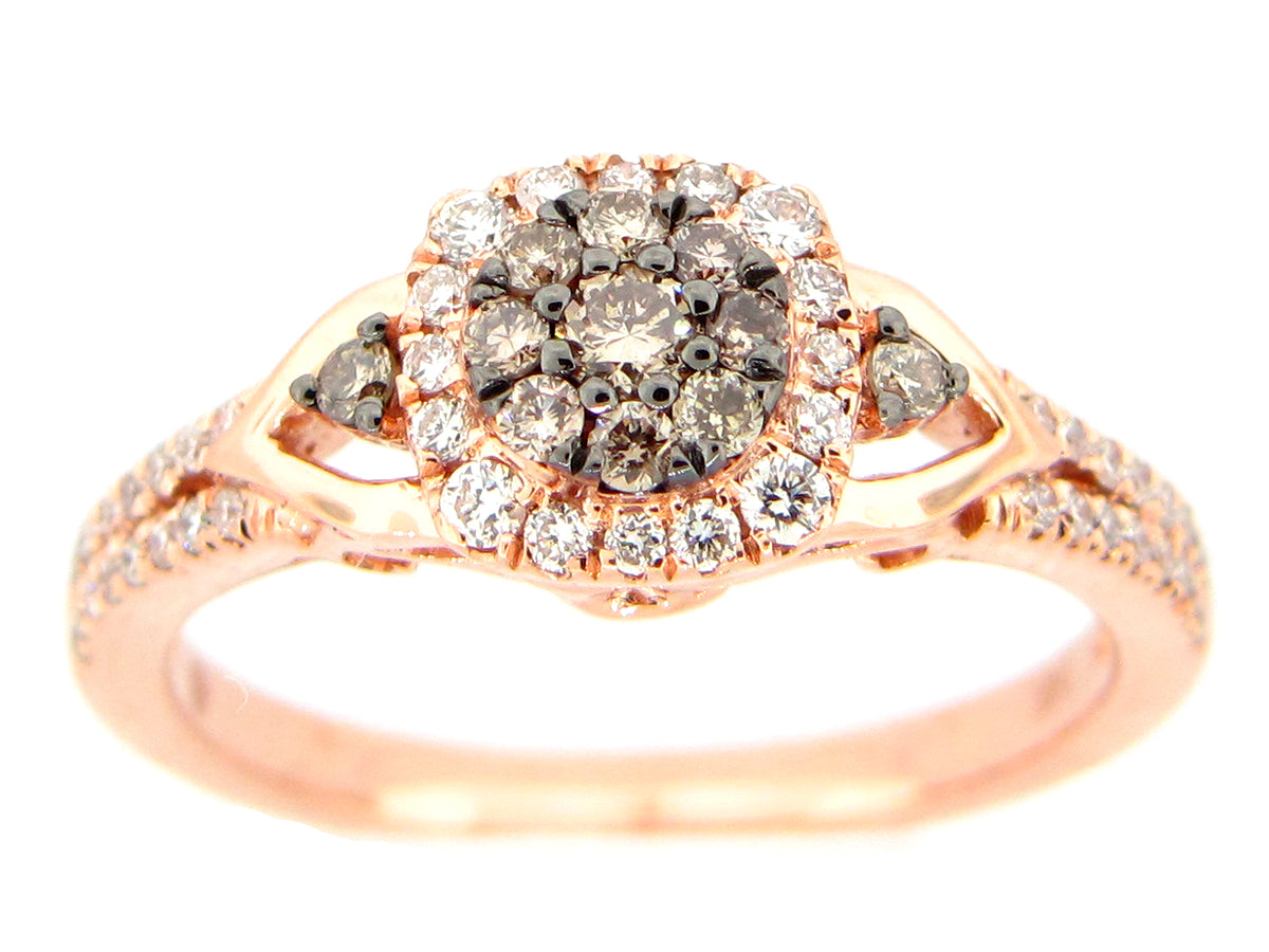 BROWN & WHITE DIAMOND RING, 14KR (N)