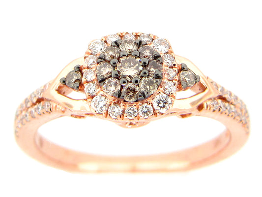 BROWN & WHITE DIAMOND RING, 14KR (N)