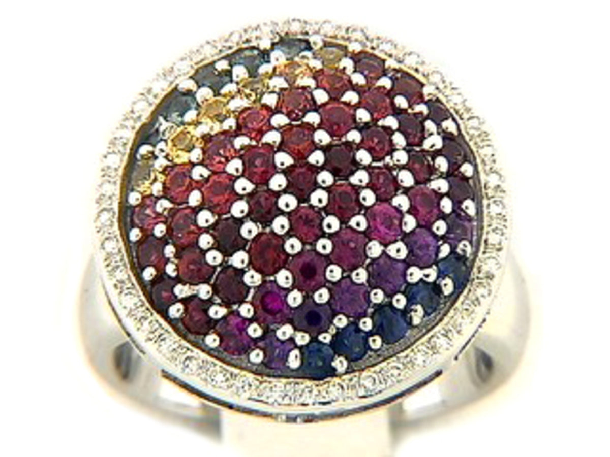 RAINBOW SAPPHIRE & DIAMOND RING,18KW (H/U), C=2.45