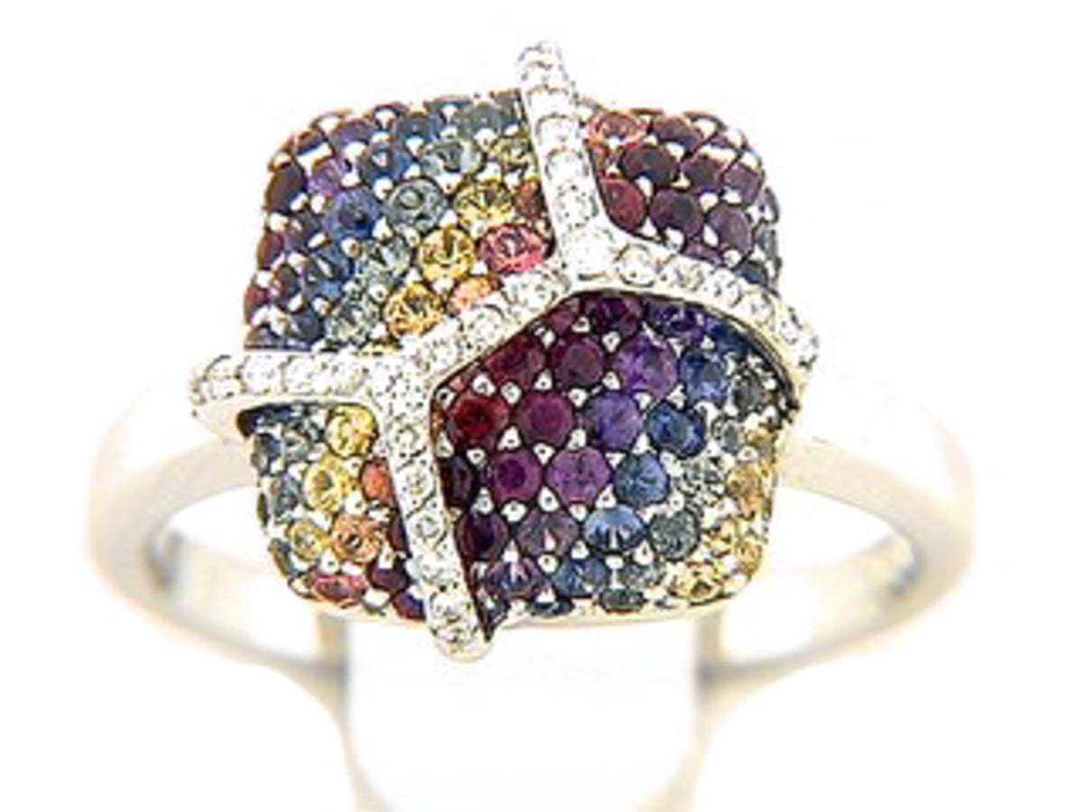 RAINBOW SAPPHIRE & DIAMOND RING,18KW (H/U), C=1.60