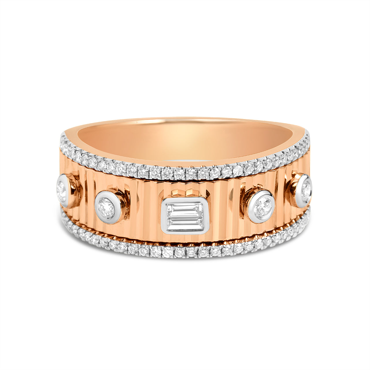 Diamond Baguette & Round Fluted Band