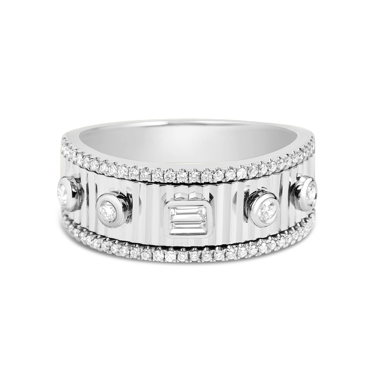 Diamond Baguette & Round Fluted Band