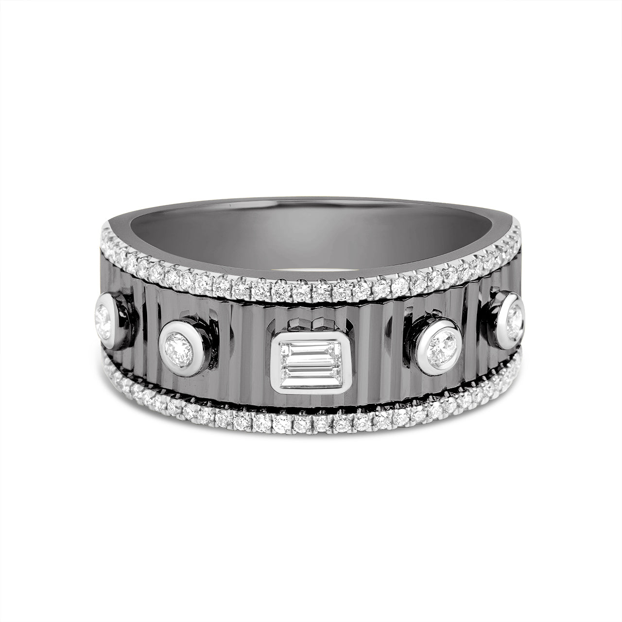 Diamond Baguette & Round Fluted Band