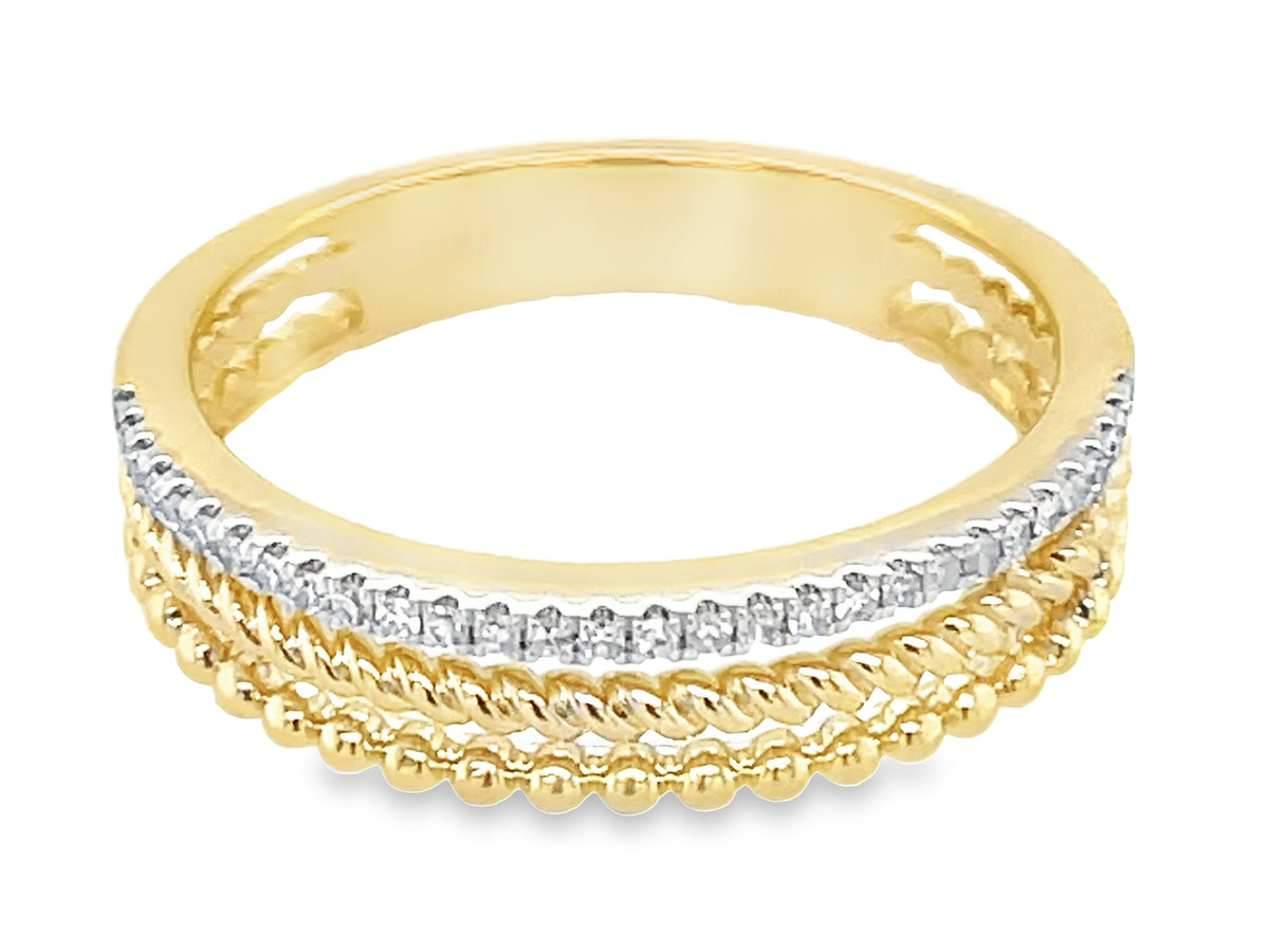 DIAMOND BEADED & BRADIED 3 ROW RING