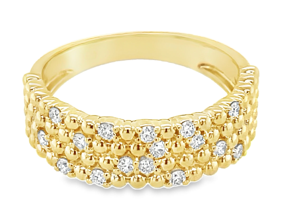 DIAMOND 4 ROW BEADED RING, 6MM