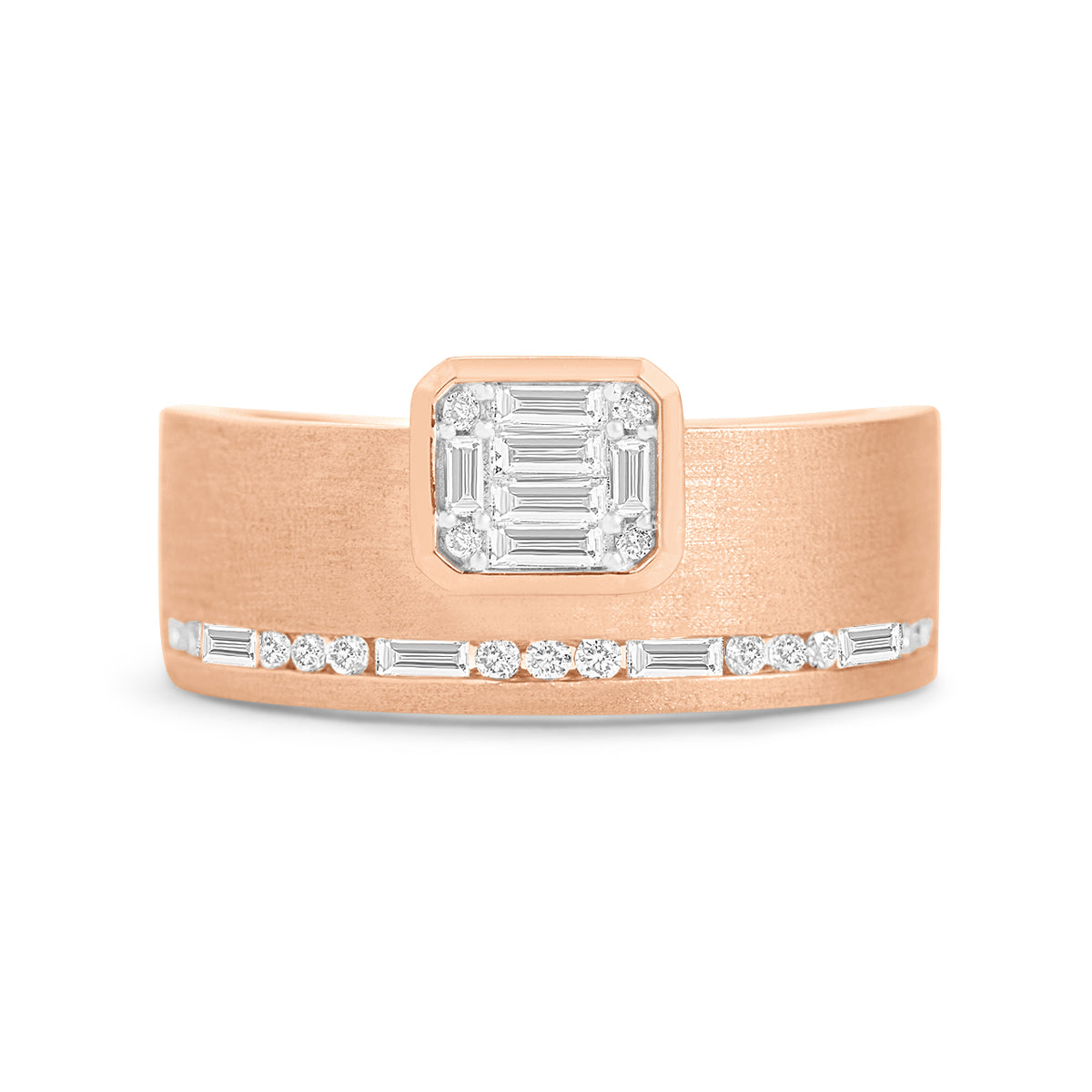 Diamond Emerald Cut Cluster Offset Line Ring
