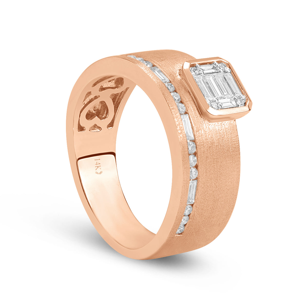 Diamond Emerald Cut Cluster Offset Line Ring
