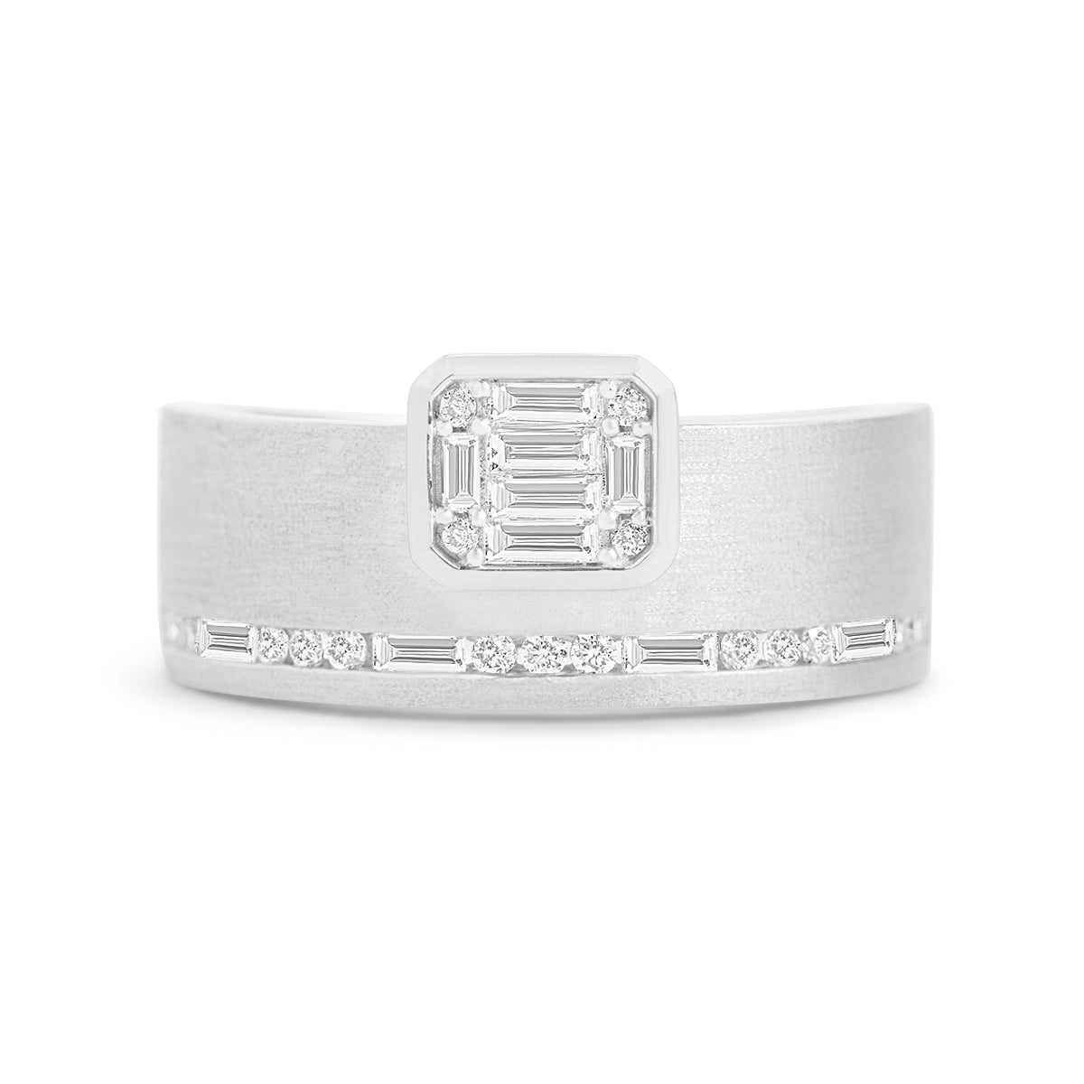 Diamond Emerald Cut Cluster Offset Line Ring