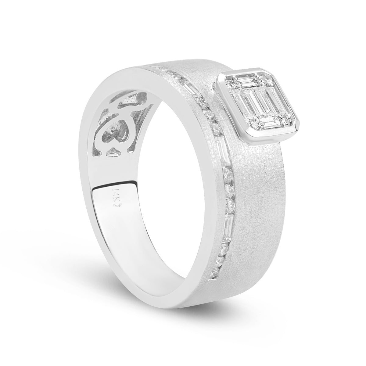Diamond Emerald Cut Cluster Offset Line Ring