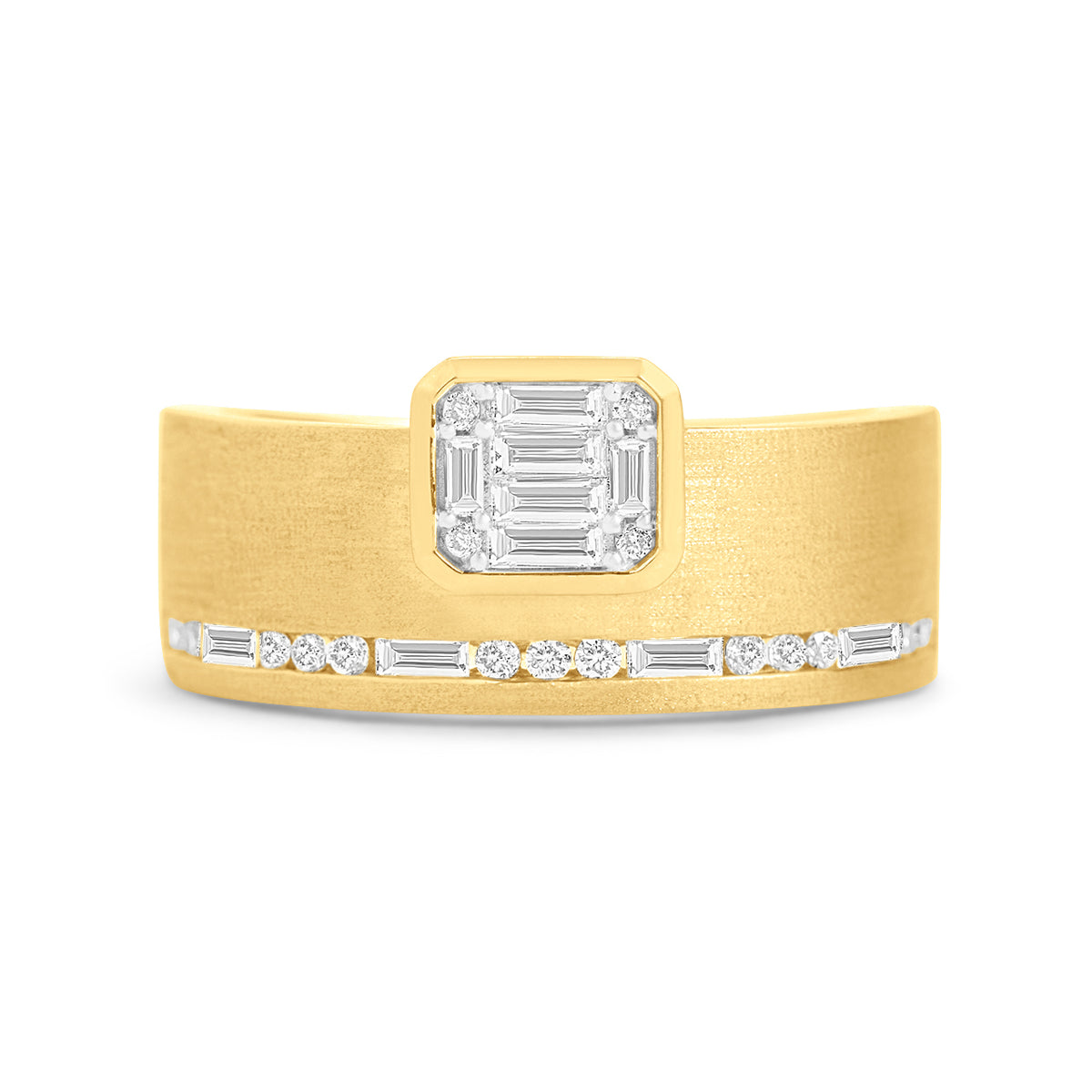 Diamond Emerald Cut Cluster Offset Line Ring