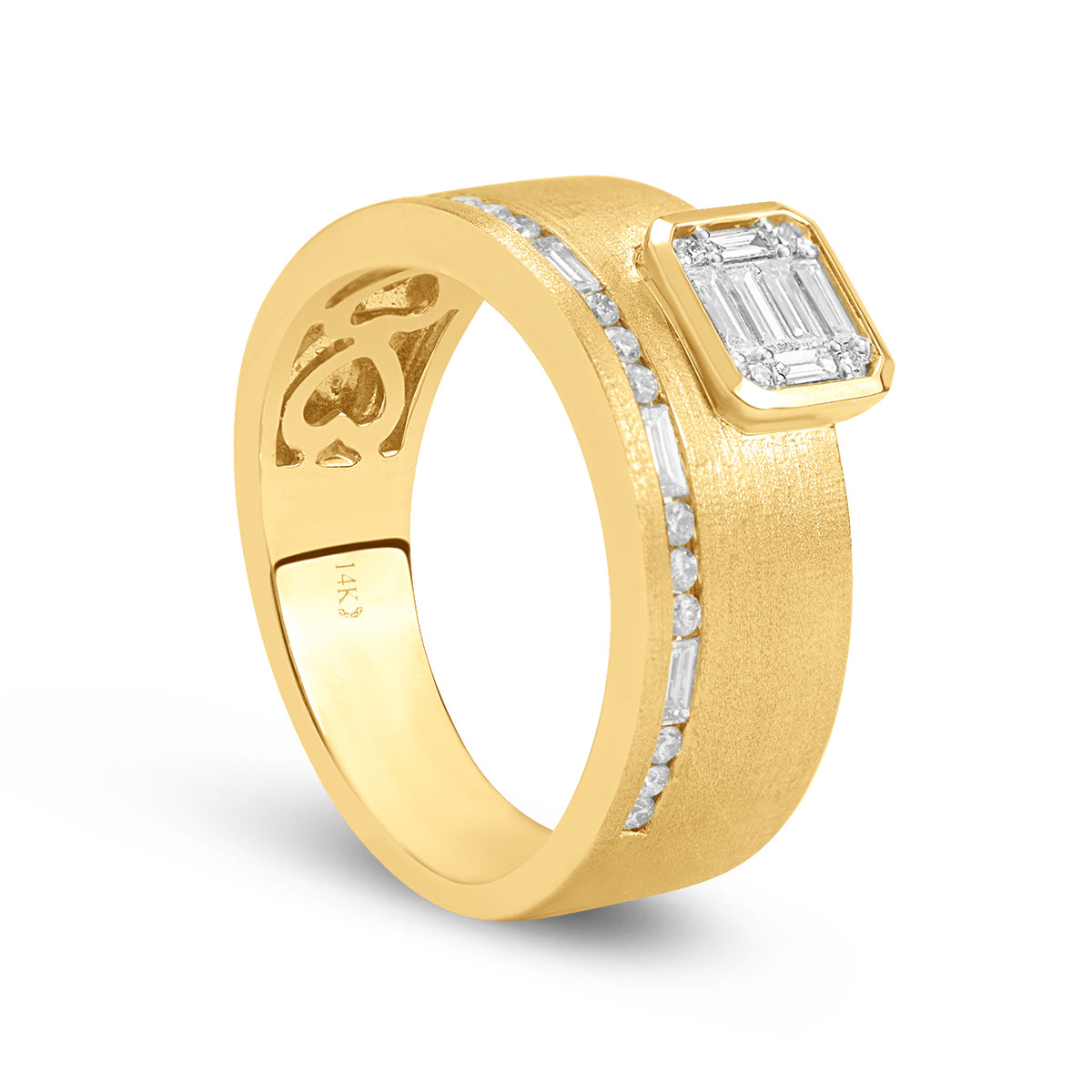 Diamond Emerald Cut Cluster Offset Line Ring