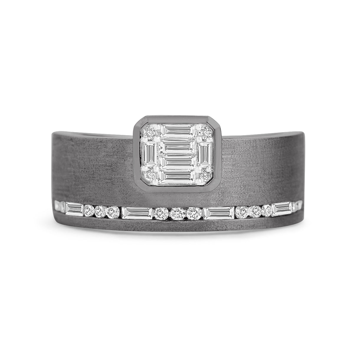 Diamond Emerald Cut Cluster Offset Line Ring