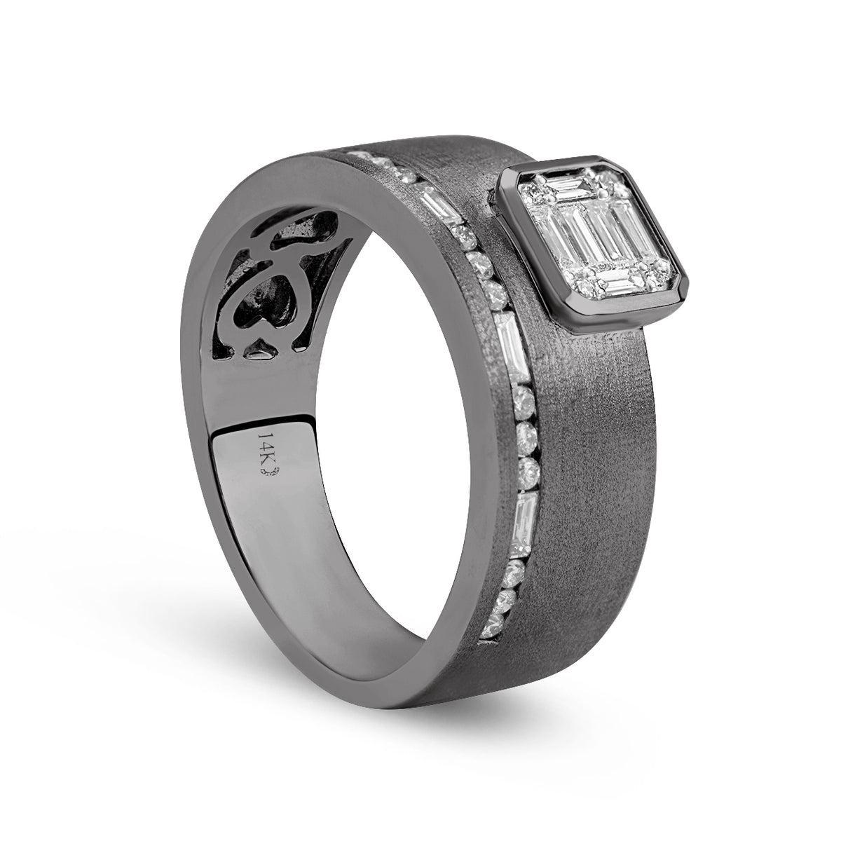 Diamond Emerald Cut Cluster Offset Line Ring