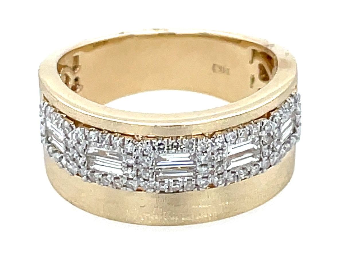 Diamond Baguette Cluster Offset Cigar Band, 8.7mm, Satin Finish