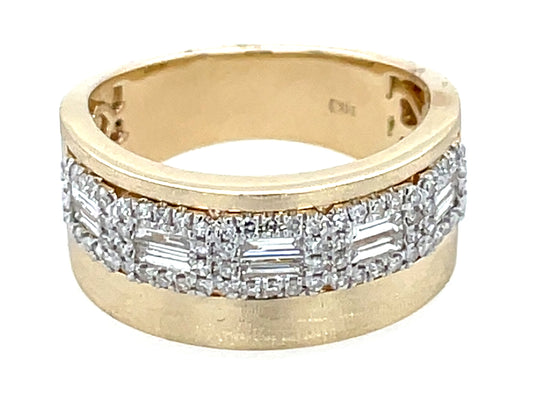 Diamond Baguette Cluster Offset Cigar Band, 8.7mm, Satin Finish