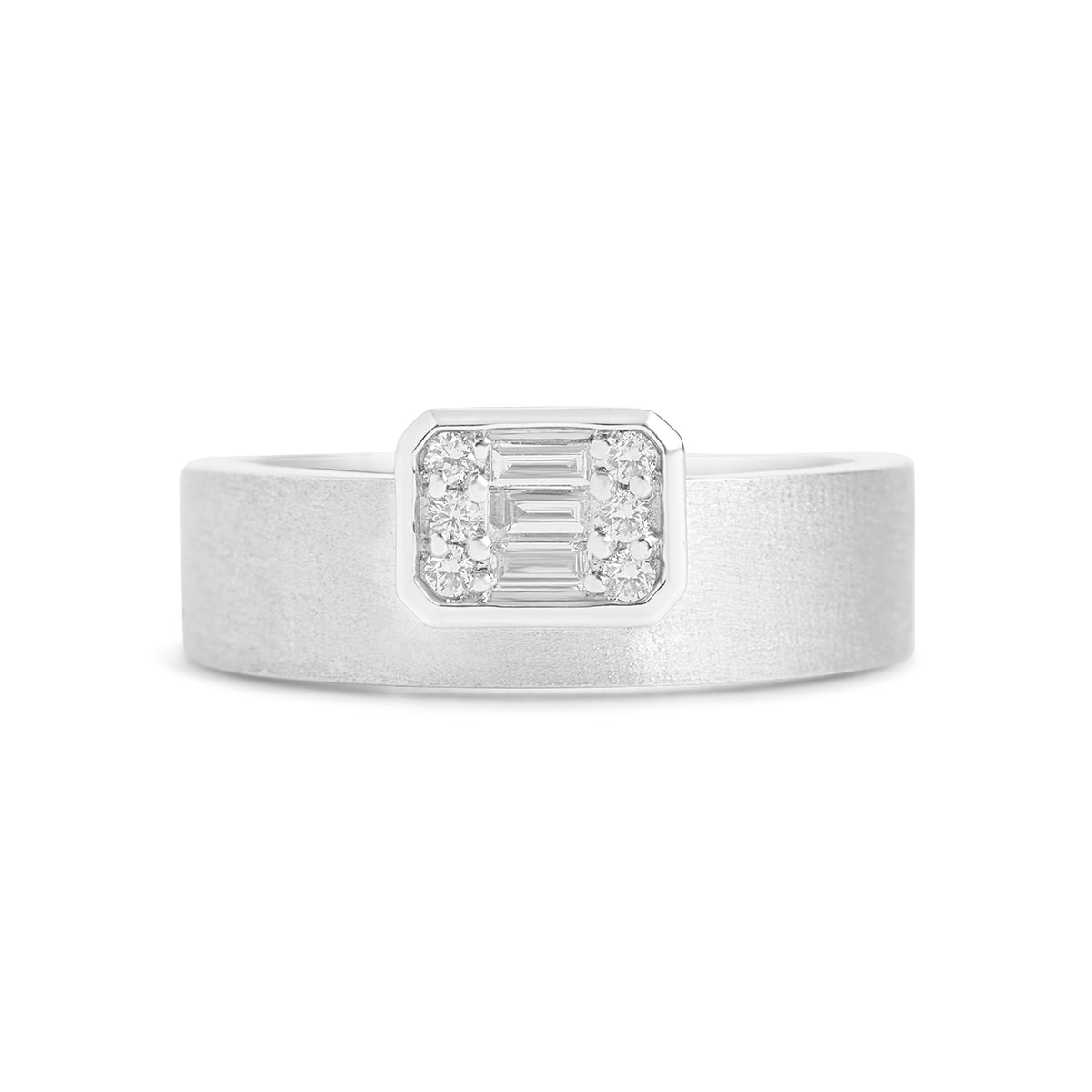 Diamond Emerald Cut Cluster Offset Ring