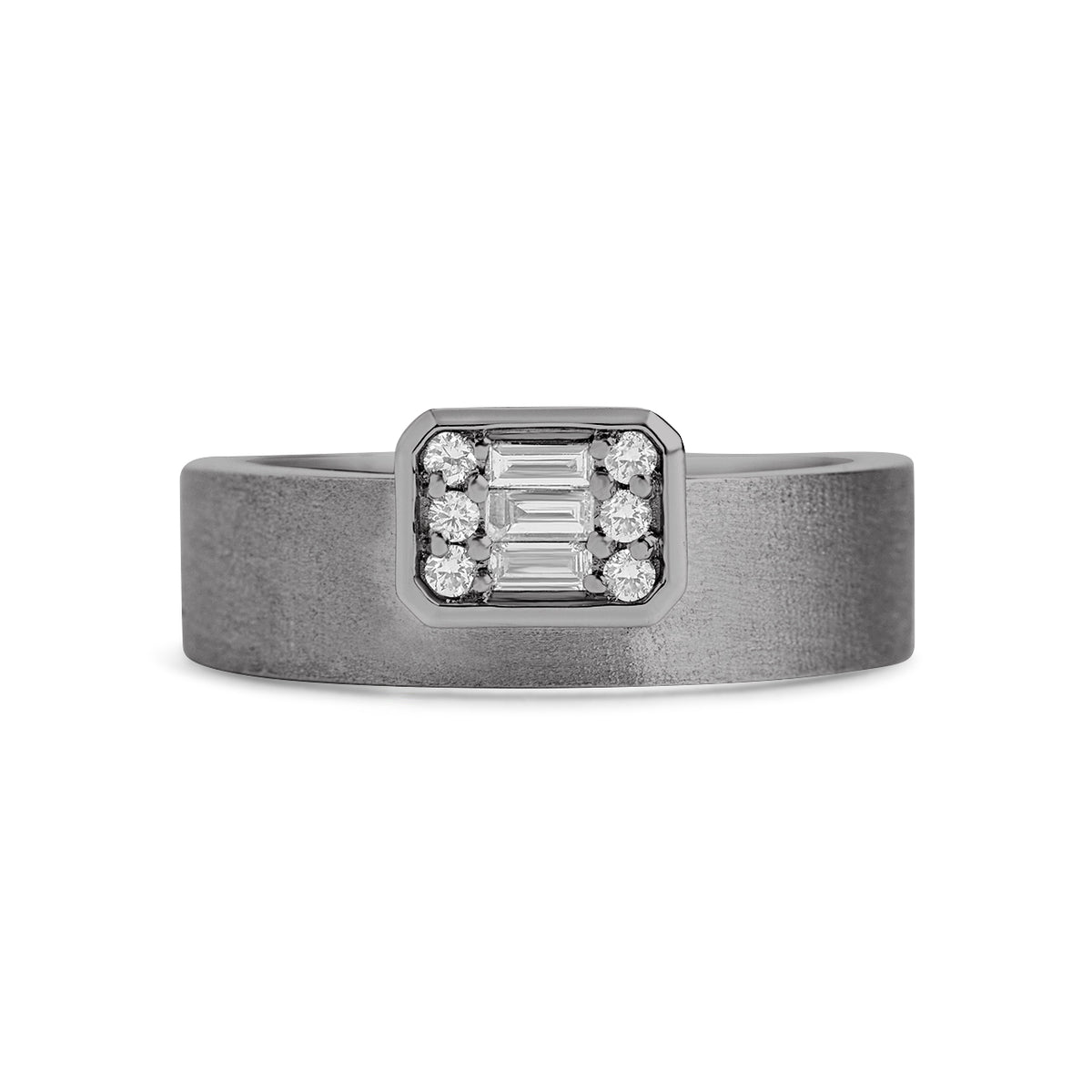 Diamond Emerald Cut Cluster Offset Ring