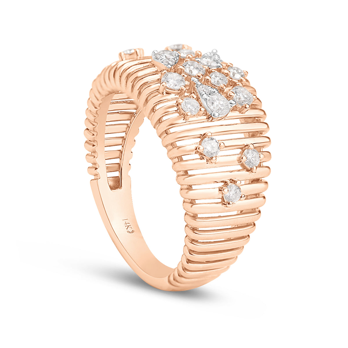 Diamond Ribbed Cluster Ring
