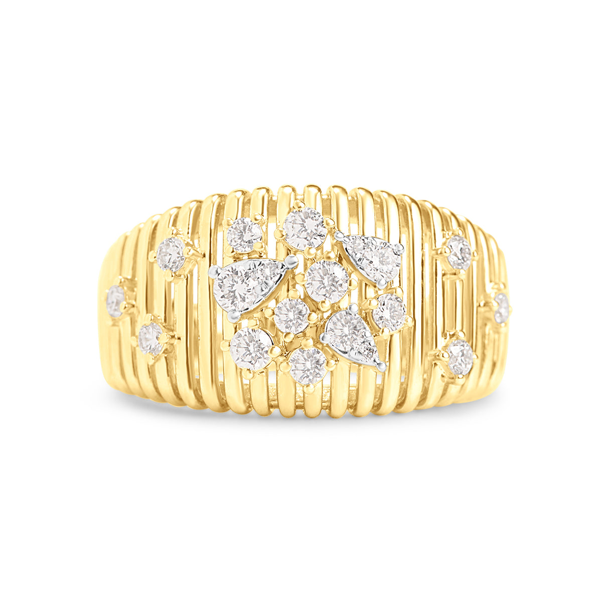Diamond Ribbed Cluster Ring