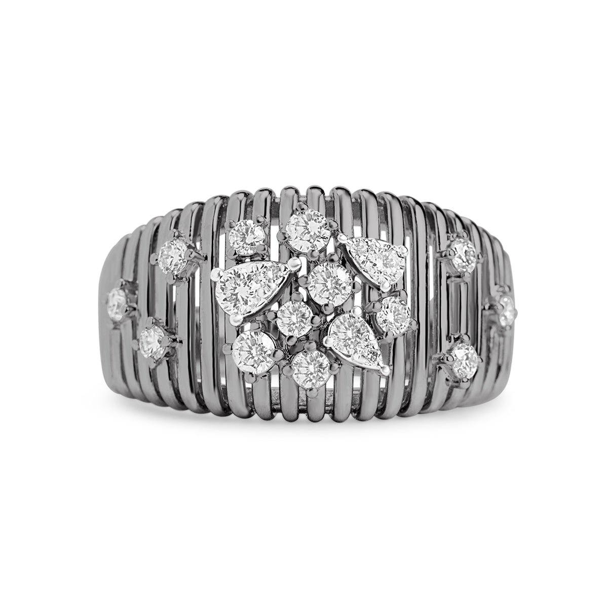 Diamond Ribbed Cluster Ring