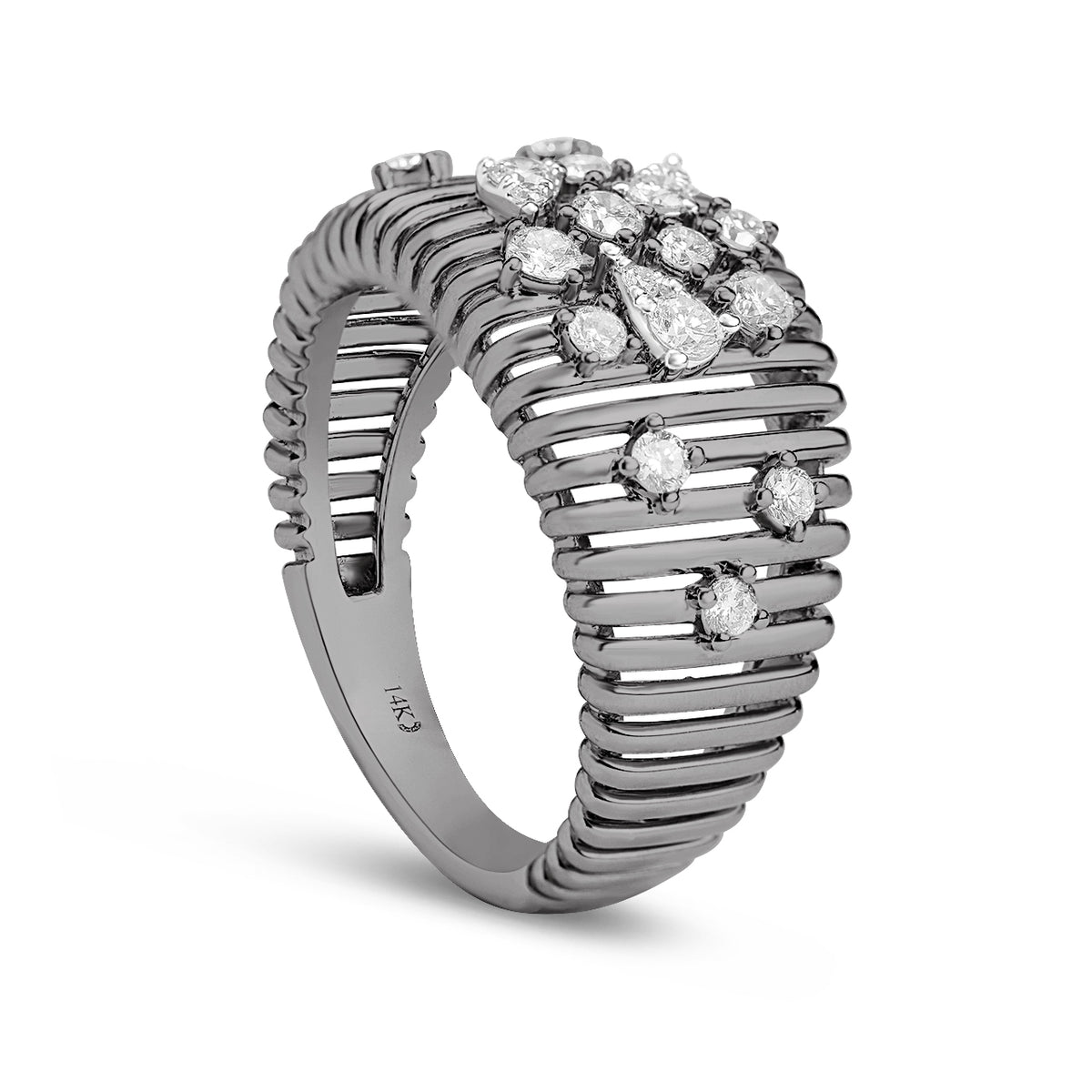 Diamond Ribbed Cluster Ring