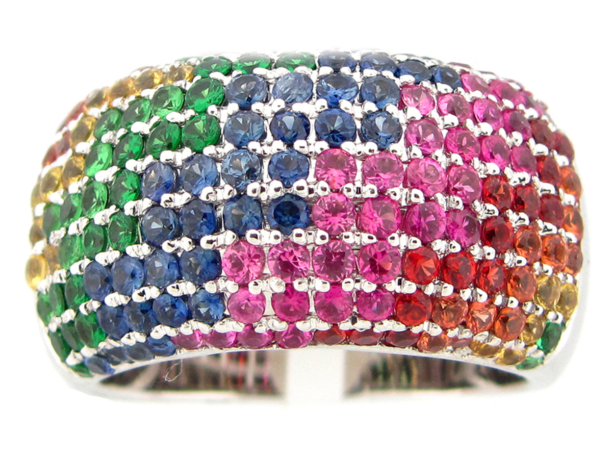 RAINBOW SAPPHIRE & TSAVORITE RING, 18KW (H/U)