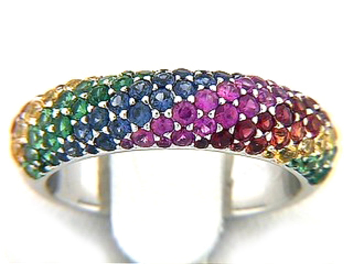 RAINBOW SAPPHIRE & TSAVORITE RING, 18KW (H/U)