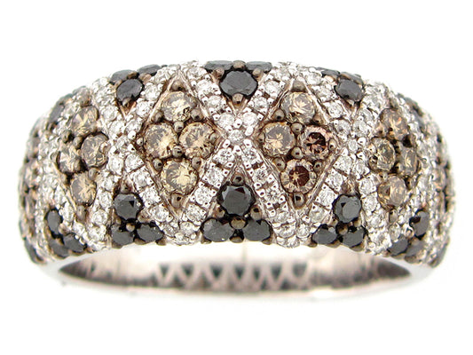 BLACK, BROWN & WHITE DIAMOND RING, 14KW (R/N)