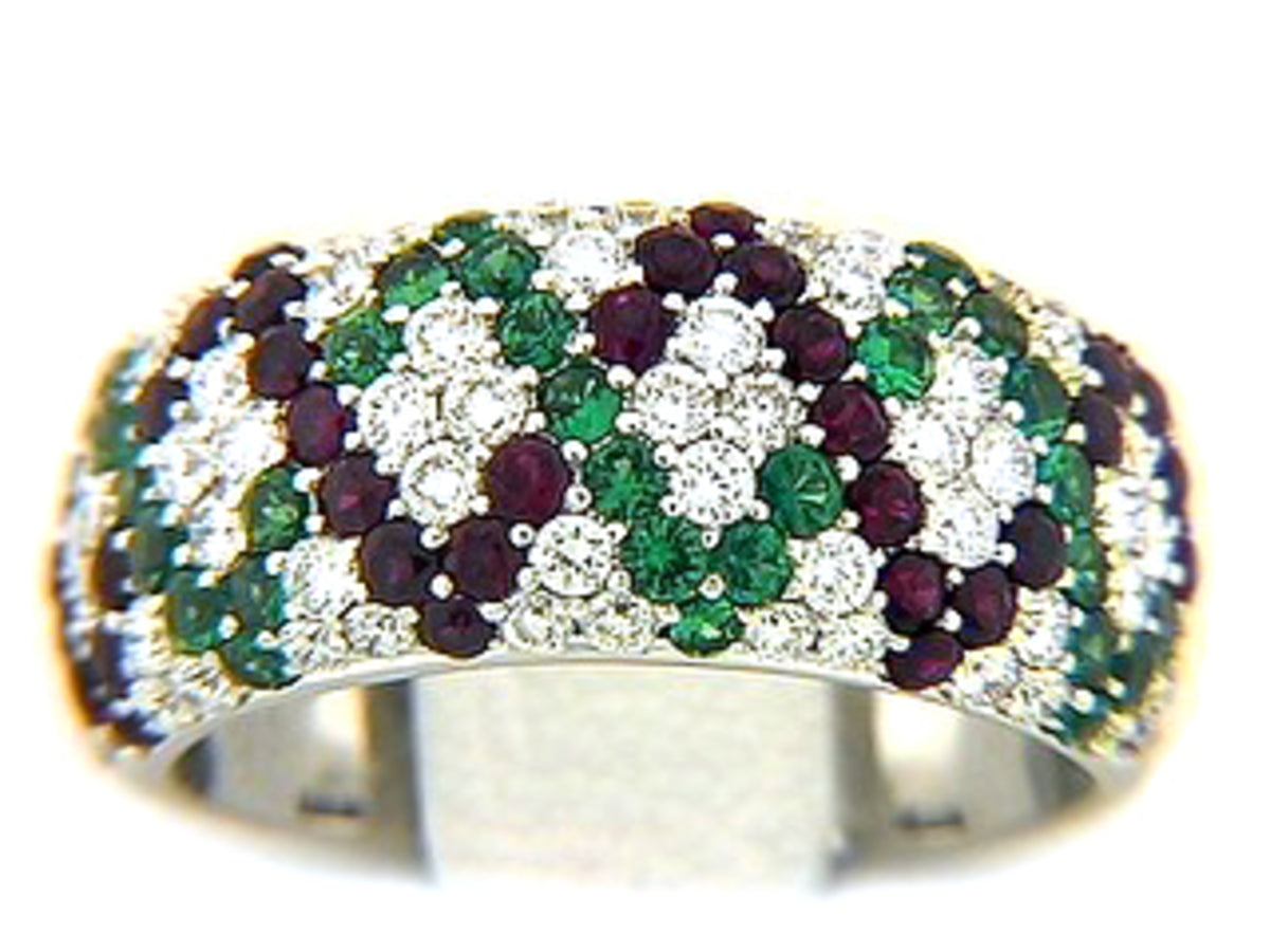 RUBY, TSAVORITE & DIAMOND RING, 18KW (H/N), C=1.63