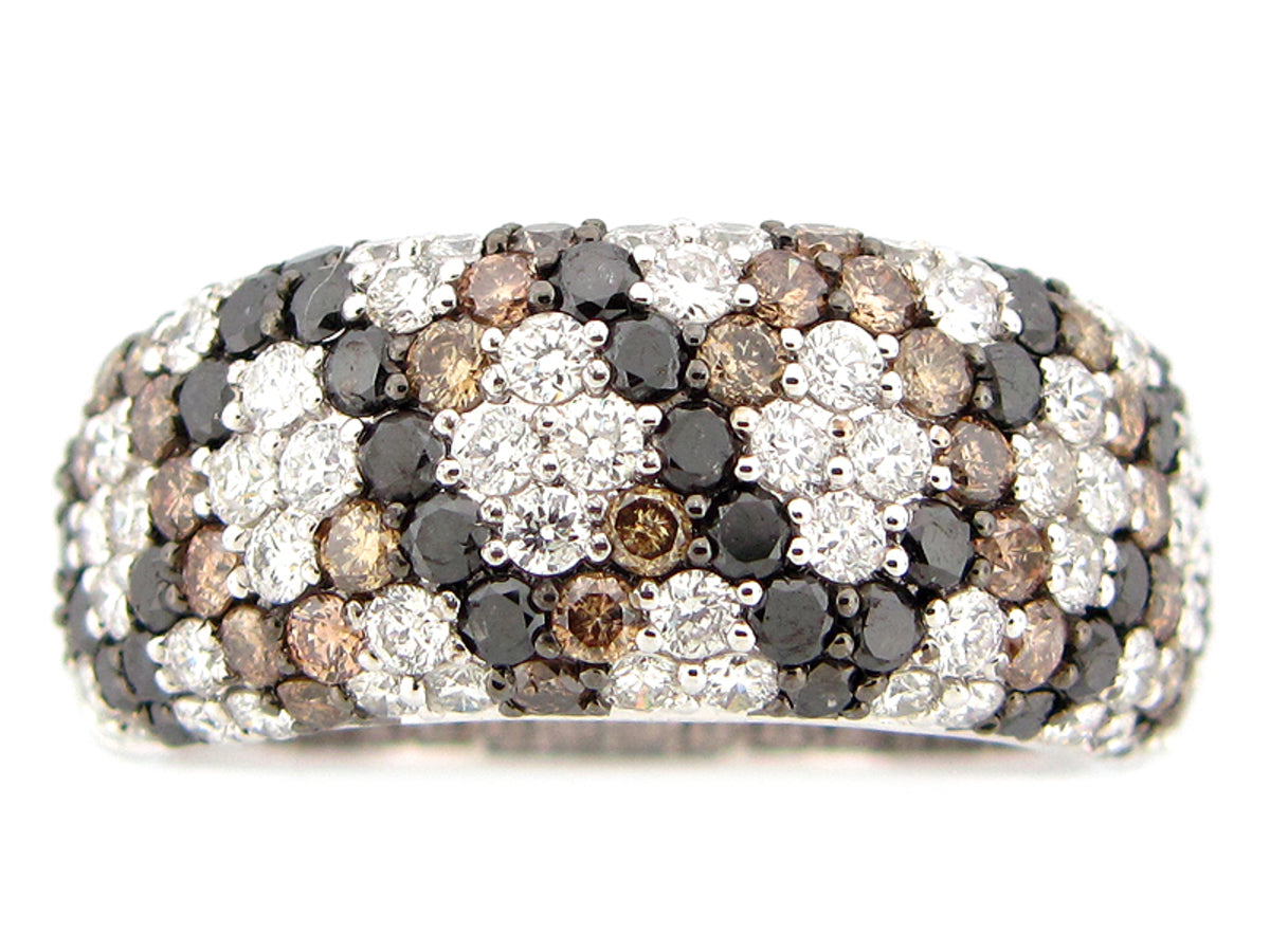 BLACK, BROWN & WHITE DIAMOND RING, 18KW (R/N)