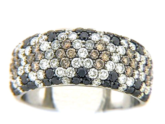 BLACK, BROWN & WHITE DIAMOND RING, 18KW (R/N)