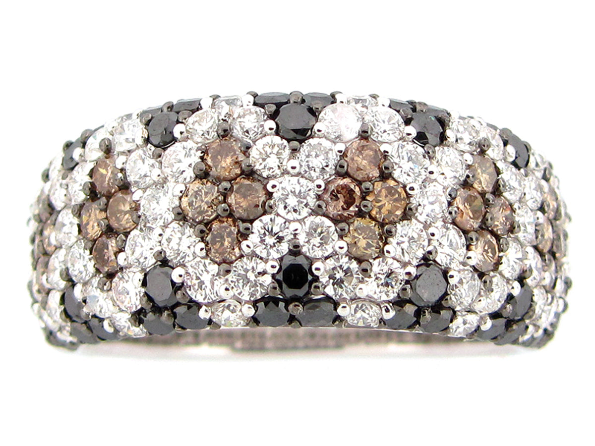 BLACK, BROWN & WHITE DIAMOND RING, 18KW (R/N)
