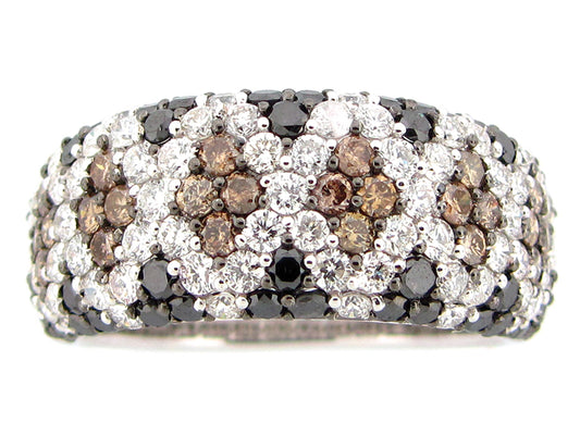 BLACK, BROWN & WHITE DIAMOND RING, 18KW (R/N)