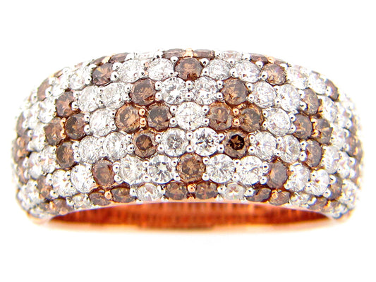 BROWN & WHITE DIAMOND RING, 18KR (N)