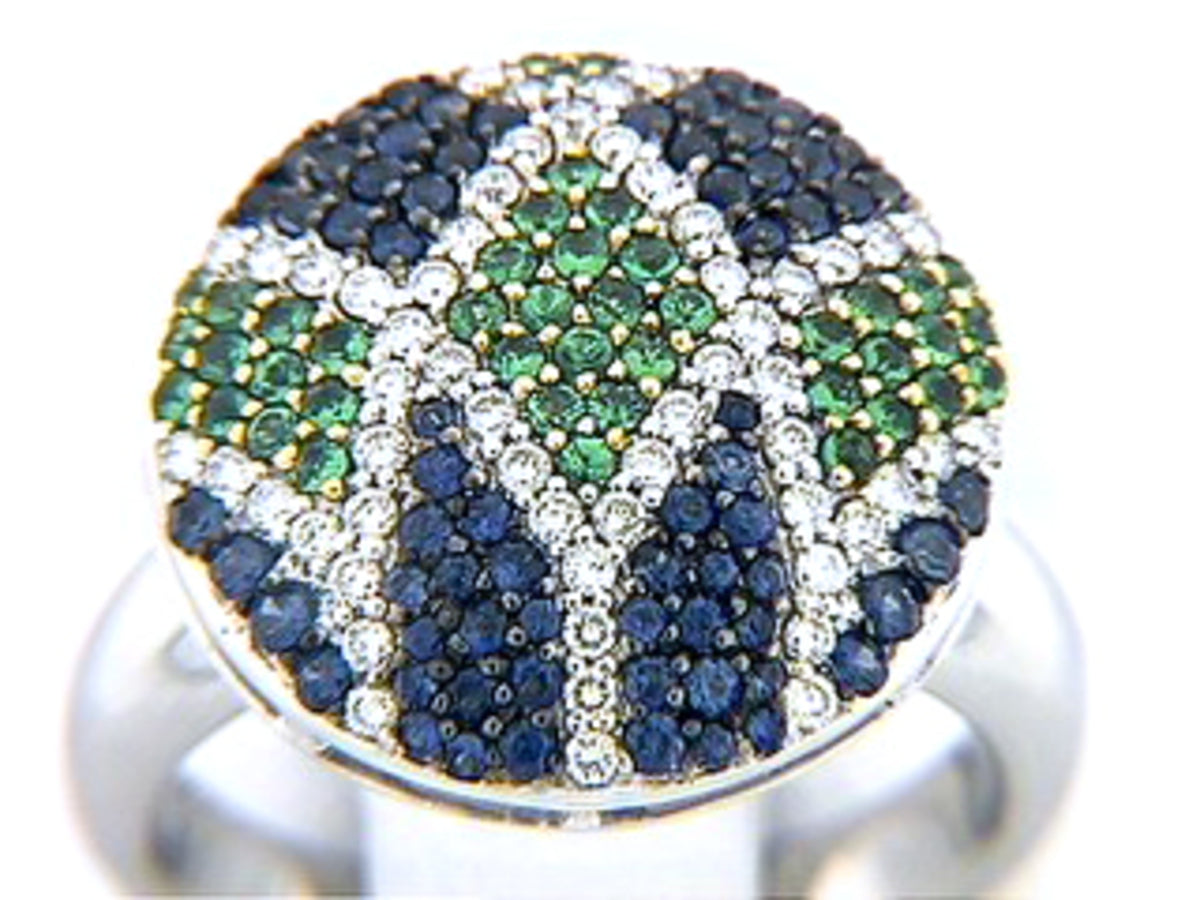 TSAVORITE ,SAPPHIRE & DIAMOND RING