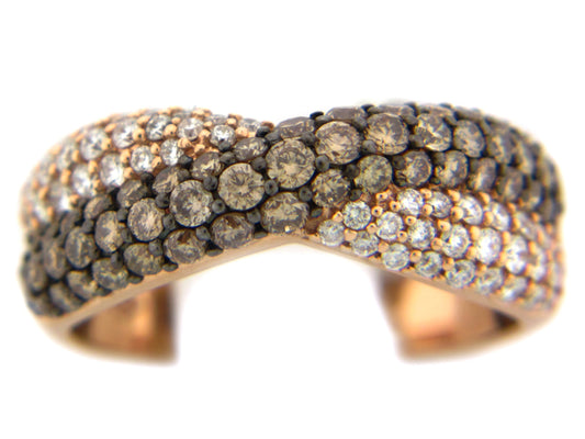BROWN & WHITE DIAMOND RING, 14KR (N)