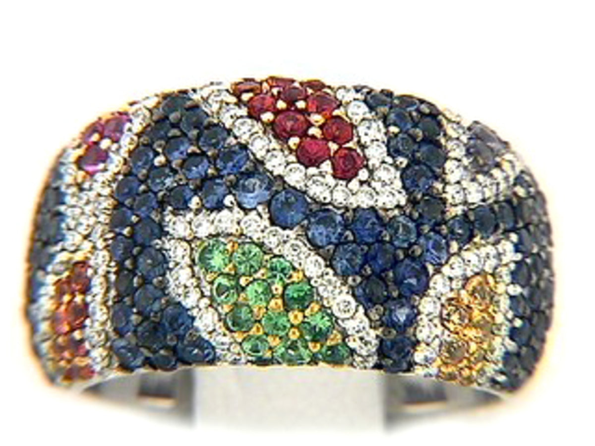 RAINBOW SAPPHIRE, TSAVORITE & DIAMOND RING, 18KW (H/U), C=2.35