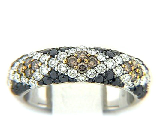 BLACK, BROWN & WHITE DIAMOND RING, 18KW (R/N)